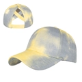 Berretto da baseball tie-dye grigio e giallo con apertura a incrocio per coda di cavallo - Regolabile / Giallo/Grigio