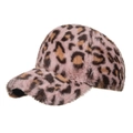 Gorra de béisbol de piel sintética con estampado de leopardo rosa y textura suave - Rosa
