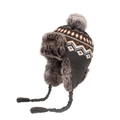Winter dark grey trapper hat with knit geometric patterns and grey faux fur lining - Gray
