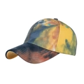 Vibrant blau-orangefarbene Tie-Dye Baseballkappe aus Baumwolle mit gebogenem Schirm - Verstellbar / Gelb/Orange/Blau