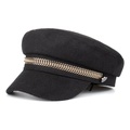 Classic black baker boy hat for autumn featuring gold chain detail and wool texture - One Size / Black