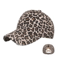 Distressed leopard print baseball cap featuring an elastic cross back for ponytails - Beige Leopard