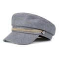 Grey wool felt newsboy cap featuring a decorative gold chain and side metal buttons - One Size / Gray