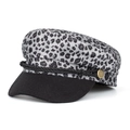 Cappello newsboy con stampa leopardata grigia, visiera nera e bottone dorato - Taglia unica / Grigio