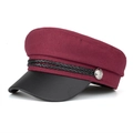 Classico cappello newsboy bordeaux con visiera in pelle nera e dettaglio corda intrecciata - Taglia unica / Rosso
