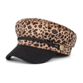 Berretto newsboy leopardato da donna con tesa nera e bottoni dorati per l'autunno - Taglia unica / caffè