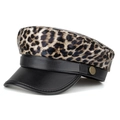 Berretto da donna maculato con visiera in pelle PU nera e bottone metallico dorato - Taglia unica / Stampa leopardata