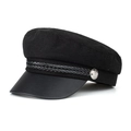 Cappello newsboy classico nero in lana con visiera in pelle e decoro a corda trecciata - Taglia unica / Nero