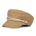 Braune Tweed Schirmmütze mit goldenen Fäden und Metallknopf mit Löwenwappen Verzierung - Khaki