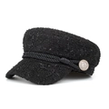 Klassische schwarze Tweed-Schirmmütze mit schimmernden Pailletten und Goldknöpfen - Schwarz