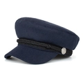 Navy blue wool newsboy cap with black braided rope and anchor detail for winter - One Size / Navy Blue