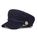 Dunkelblaue Schiffermütze aus Tweed mit Silberglitzer und goldenen Vintage-Knöpfen - Marineblau