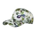 Floral print baseball cap with glossy fabric featuring colorful botanical fruit patterns - Plant Fruit Print / Green