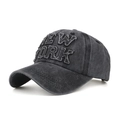 Vintage dark grey washed cotton baseball cap with New York patch embroidery and curved brim - Adjustable / Black