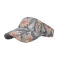 Beige floral sun visor with orange flowers and green leaves pattern in 45-degree view - Khaki