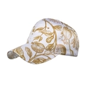 White baseball cap with gold botanical print and vintage embroidery details - Vintage Botanical Floral Print / White