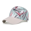 Casquette de baseball à fleurs en cyan et rouge avec une visière contrastée beige - Réglable / Bleu