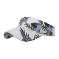 White open top sun visor hat with tropical palm leaf print and long brim design - White