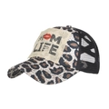 Cappellino trucker leopardato da donna con toppa Mom Life e labbra rosse su sfondo bianco - Regolabile / Stampa leopardata