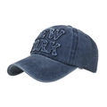 Dark blue washed denim baseball cap with New York embroidered patch and distressed edges - Adjustable / Navy Blue