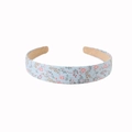 Floral headband in light blue fabric with pink flower pattern and beige velvet lining - Small Floral Blue