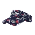 Floral print sun visor hat in dark blue with tropical bird of paradise pattern - Navy Blue