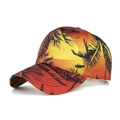 Tropical sunset baseball cap with orange gradient print and black palm leaf patterns - Orange