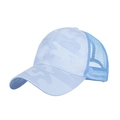 Lichtblauwe camouflage honkbalpet met ademend mesh en opening voor een paardenstaart - Verstelbaar / Blauw