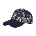 Casquette de baseball marine avec imprimé floral tropical et visière bleue courbée - Réglable / Bleu marine