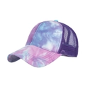 Tie-dye ponytail baseball cap in pink, purple and blue with breathable mesh back design - Adjustable / Purple