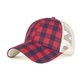 Berretto da baseball da donna con motivo a scacchi rosso e nero e rete crema - Rosso