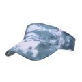 Blue and white tie-dye open top sun hat with wide brim and reinforced stitching - Gray