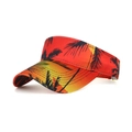 Tropical resort style sun visor hat featuring red-orange gradient with palm tree prints - Orange