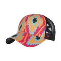 Colorful geometric print trucker hat with orange, pink, and teal panels and mesh back - Adjustable / Wave