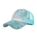 Blue and grey tie-dye ponytail baseball cap with breathable mesh back and curved brim - Adjustable / Blue
