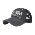 Distressed black trucker hat with mesh back and Free Hugs embroidery in street style - Adjustable / Washed Black