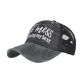 Cappello trucker grigio antracite per coda di cavallo con ricamo Hot Mess e finitura vintage - Stile coda di cavallo in rete / Nero Carbone