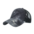 Deep grey and black tie-dye ponytail mesh baseball cap with vintage distressed style - Adjustable / Black