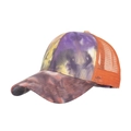 Tie-dye ponytail trucker hat with orange mesh back and colorful marble pattern design - Adjustable / Orange