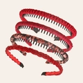 Set mit 4 Haarbändern: rote Satinfalten, Leopardenmuster und gewebte rote Kordel-Designs - Rot Serie