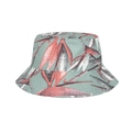 Cappello a secchiello in cotone con stampa foglie tropicali grigio-verde e corallo per sole - Blu
