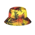 Tropical sunset bucket hat with palm tree prints and wide brim for sun protection - Orange