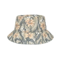 Cappello a secchiello in cotone verde con margherite gialle per protezione solare - Cachi