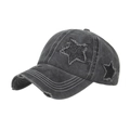 Berretto da baseball in denim grigio scuro lavato vintage con stelle sfrangiate e dettagli - Regolabile / Nero