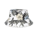Cappello da sole in cotone bianco con stampa floreale tropicale grigia e tesa larga estiva - Bianco