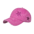 Berretto da baseball fucsia slavato con stelle glitterate viola e visiera logorata - Regolabile / Rosa Rosso