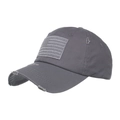 Distressed dark grey baseball cap with American flag patch and vintage torn details - Adjustable / Gray