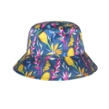 Cappello da pescatore blu con stampa floreale tropicale e finitura satinata - Blu