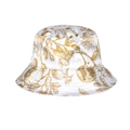 Elegante cappello da sole in raso bianco con motivi floreali dorati di melograno - Bianco