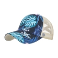 Navy floral tropical print baseball cap with cream mesh back and curved brim for women - Adjustable / Navy Tropical Print